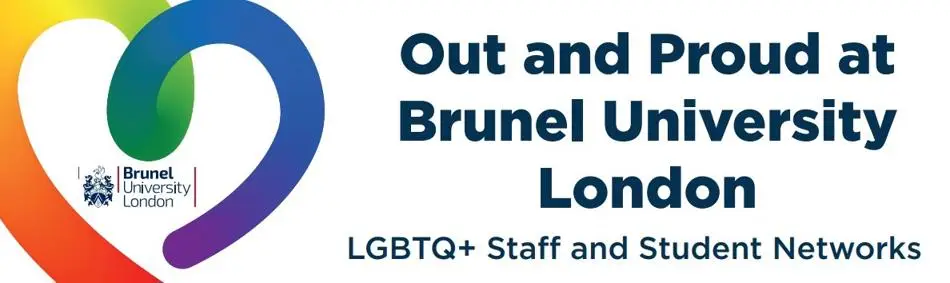 Brunel LGBTQ+ staff and student network banner with rainbow heart